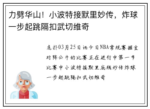 力劈华山！小波特接默里妙传，炸球一步起跳隔扣武切维奇